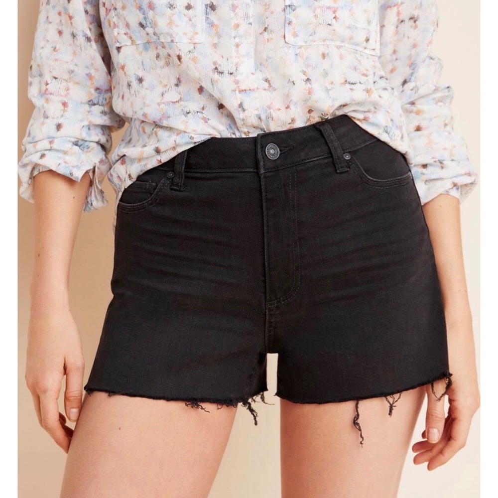 Paige Margot Short Black High Rise Distressed Denim Cut Offs Size 32